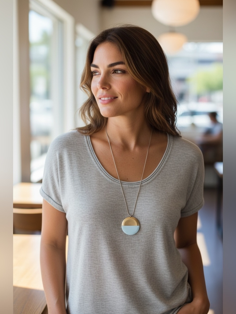 Bella Jack White and Gold Pendant with 18” Gold Tone Chain